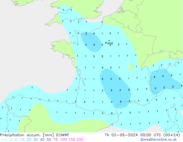 Totale neerslag ECMWF do 02.05.2024 00 UTC