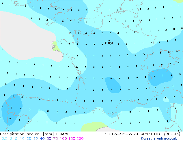 Precipitation accum. ECMWF dom 05.05.2024 00 UTC