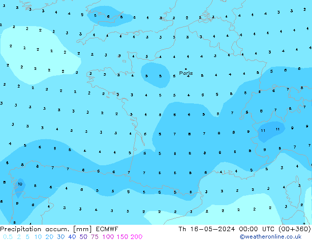 Precipitation accum. ECMWF Th 16.05.2024 00 UTC