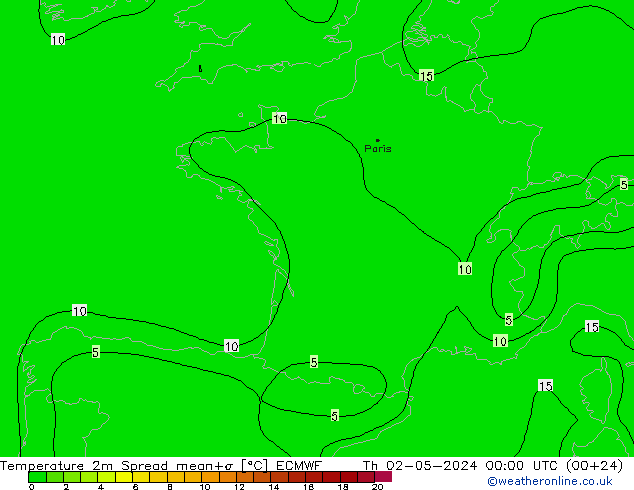 карта температуры Spread ECMWF чт 02.05.2024 00 UTC