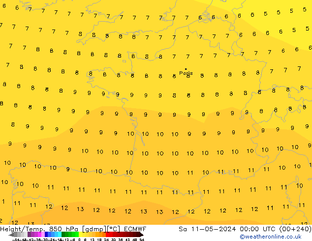 Height/Temp. 850 hPa ECMWF Sa 11.05.2024 00 UTC