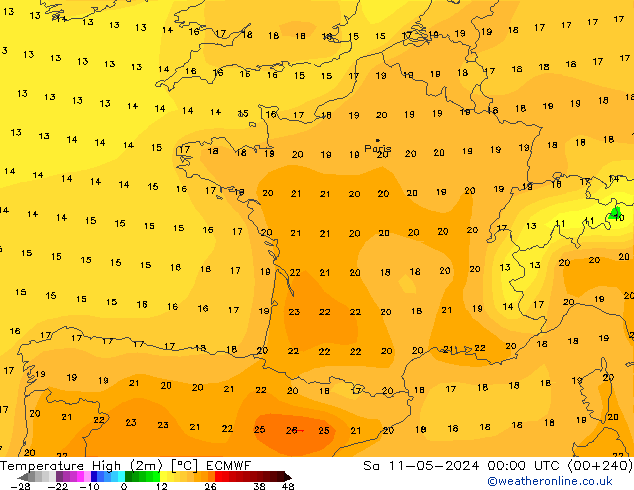 Temp. massima (2m) ECMWF sab 11.05.2024 00 UTC