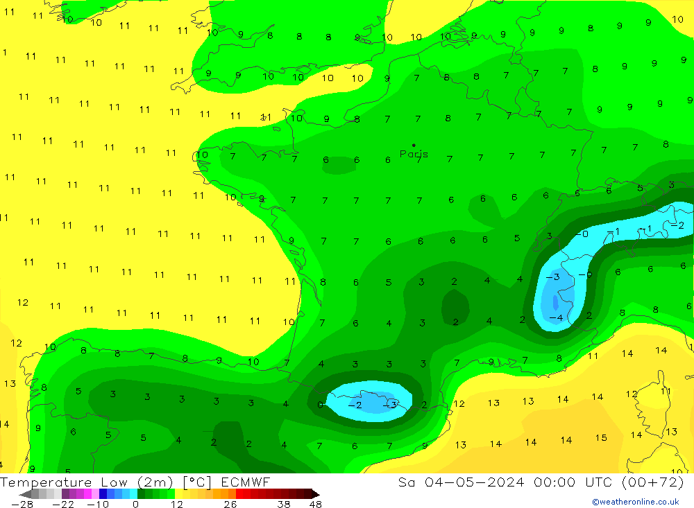 Temperature Low (2m) ECMWF Sa 04.05.2024 00 UTC