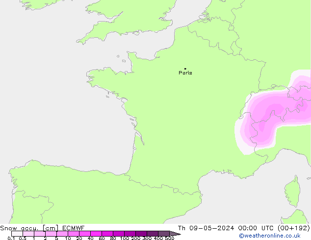 Snow accu. ECMWF gio 09.05.2024 00 UTC