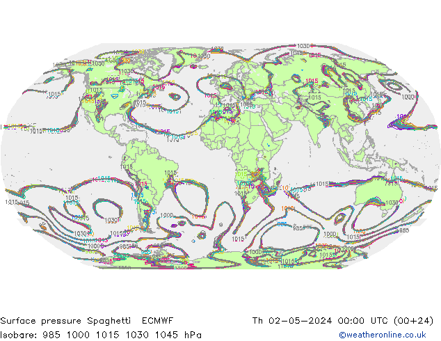 Bodendruck Spaghetti ECMWF Do 02.05.2024 00 UTC