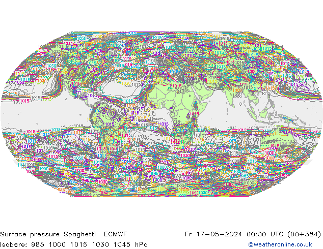 Bodendruck Spaghetti ECMWF Fr 17.05.2024 00 UTC