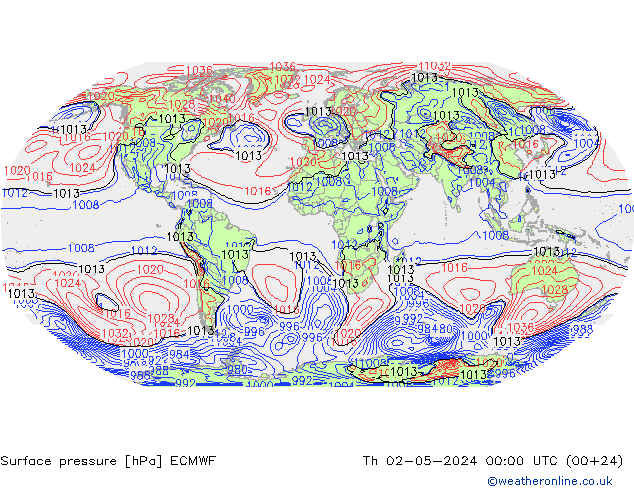 pressão do solo ECMWF Qui 02.05.2024 00 UTC