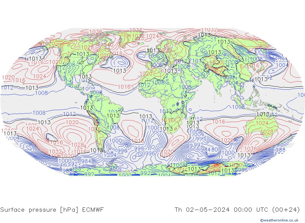 pressão do solo ECMWF Qui 02.05.2024 00 UTC