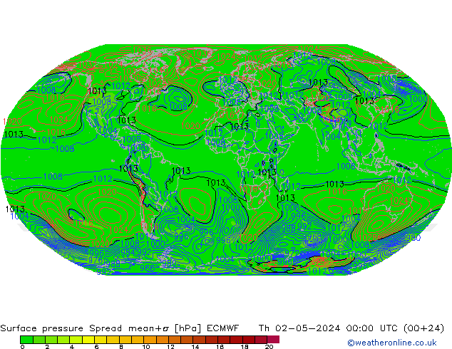 Luchtdruk op zeeniveau Spread ECMWF do 02.05.2024 00 UTC