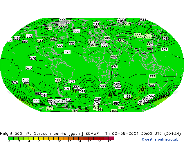 Height 500 hPa Spread ECMWF Čt 02.05.2024 00 UTC