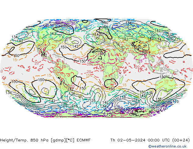Height/Temp. 850 hPa ECMWF Čt 02.05.2024 00 UTC