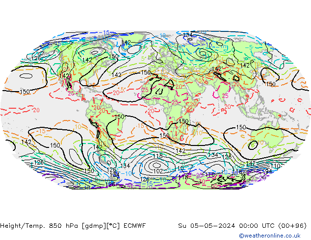 Height/Temp. 850 гПа ECMWF Вс 05.05.2024 00 UTC