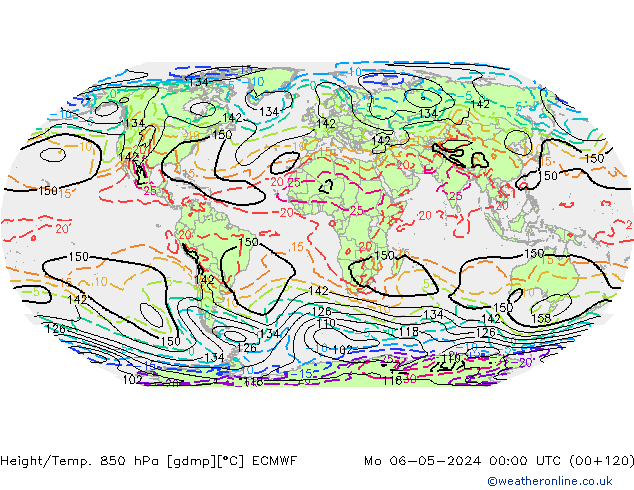 Height/Temp. 850 hPa ECMWF pon. 06.05.2024 00 UTC