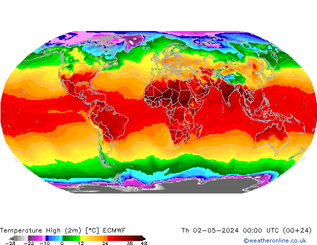 Temperature High (2m) ECMWF Th 02.05.2024 00 UTC
