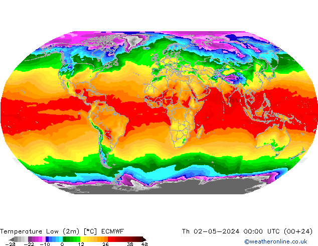 temperatura mín. (2m) ECMWF Qui 02.05.2024 00 UTC