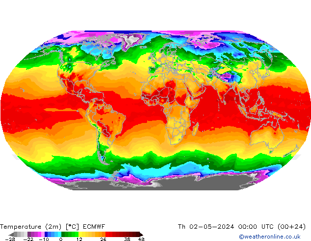 温度图 ECMWF 星期四 02.05.2024 00 UTC