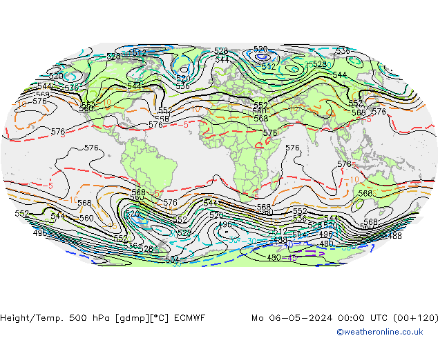 Height/Temp. 500 hPa ECMWF pon. 06.05.2024 00 UTC