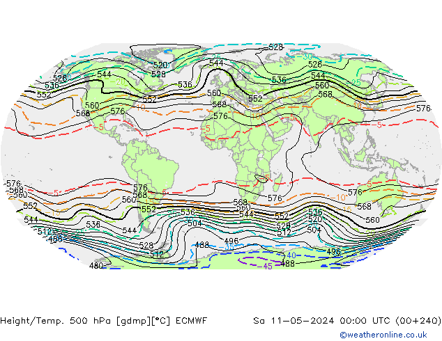 Height/Temp. 500 hPa ECMWF So 11.05.2024 00 UTC