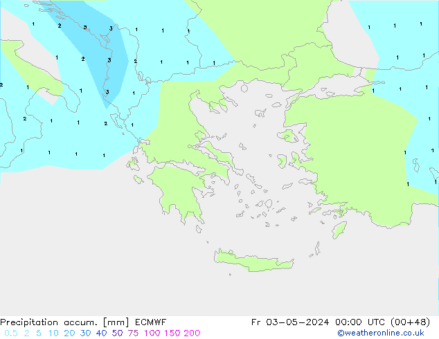 Precipitation accum. ECMWF Pá 03.05.2024 00 UTC
