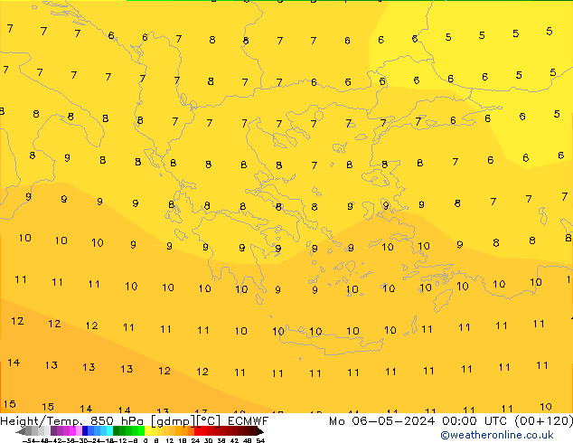 Height/Temp. 850 гПа ECMWF пн 06.05.2024 00 UTC