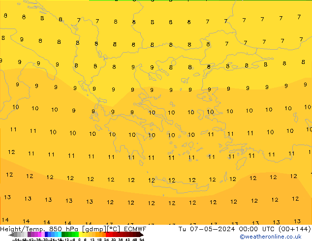 Hoogte/Temp. 850 hPa ECMWF di 07.05.2024 00 UTC