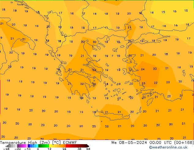 Max.temperatuur (2m) ECMWF wo 08.05.2024 00 UTC