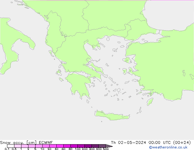 Snow accu. ECMWF Čt 02.05.2024 00 UTC