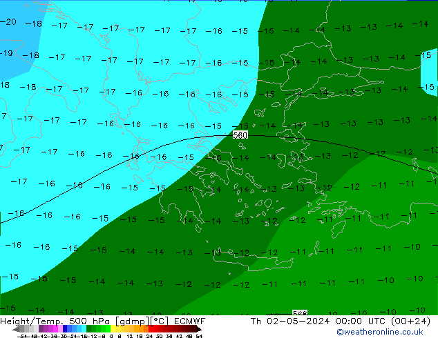 Height/Temp. 500 hPa ECMWF czw. 02.05.2024 00 UTC