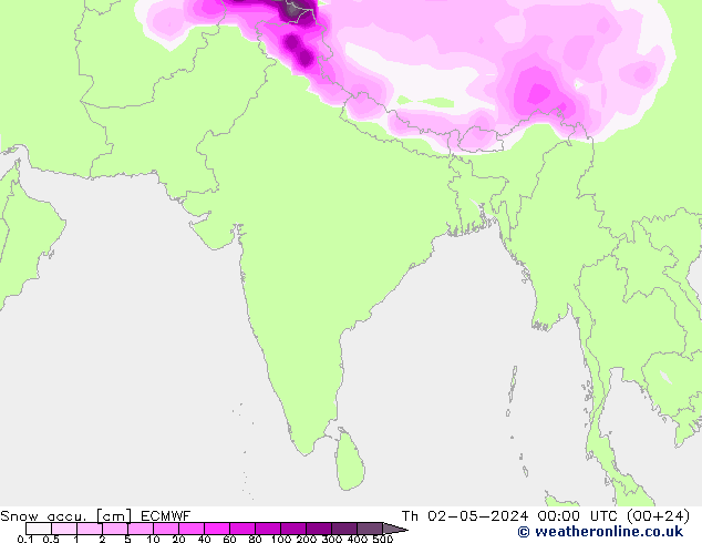 Snow accu. ECMWF Qui 02.05.2024 00 UTC