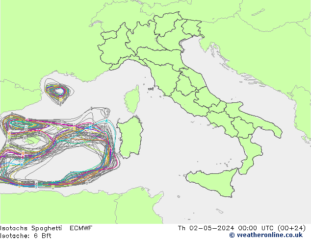 Isotachs Spaghetti ECMWF gio 02.05.2024 00 UTC