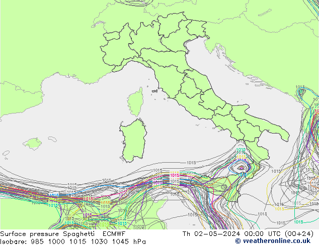 Atmosférický tlak Spaghetti ECMWF Čt 02.05.2024 00 UTC