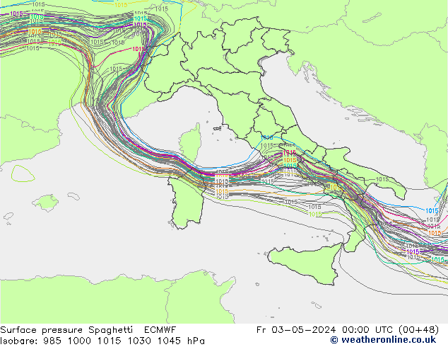 Pressione al suolo Spaghetti ECMWF ven 03.05.2024 00 UTC