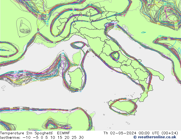 température 2m Spaghetti ECMWF jeu 02.05.2024 00 UTC