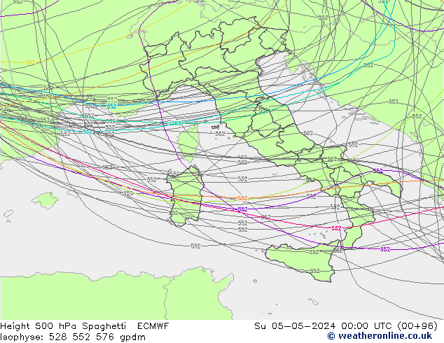 500 hPa Yüksekliği Spaghetti ECMWF Paz 05.05.2024 00 UTC