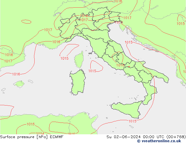 Pressione al suolo ECMWF dom 02.06.2024 00 UTC