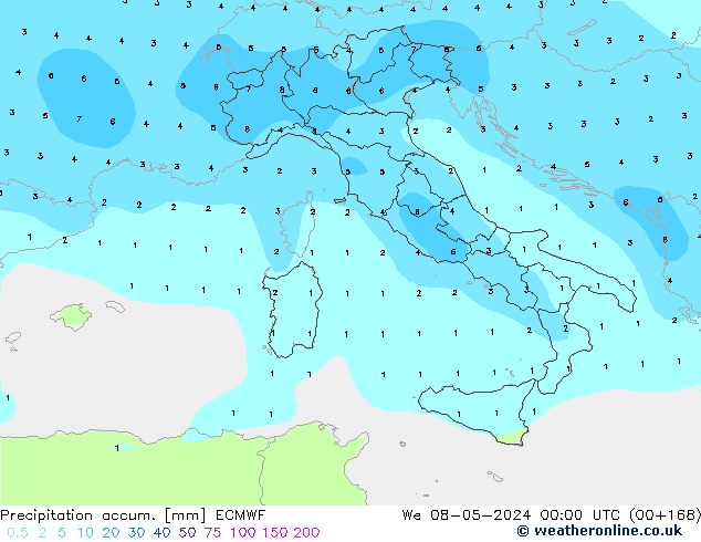 Precipitation accum. ECMWF We 08.05.2024 00 UTC