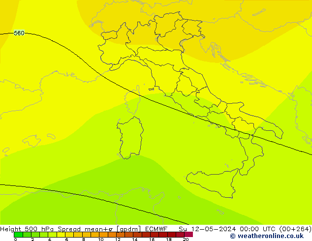 Height 500 hPa Spread ECMWF Su 12.05.2024 00 UTC