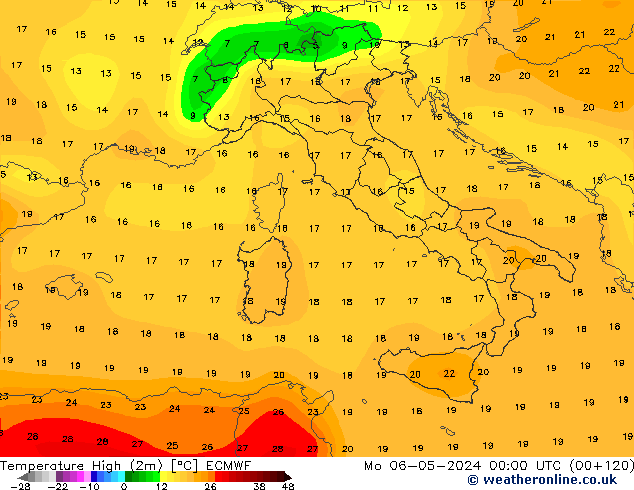 temperatura máx. (2m) ECMWF Seg 06.05.2024 00 UTC