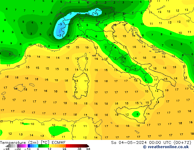 Temperatura (2m) ECMWF sab 04.05.2024 00 UTC