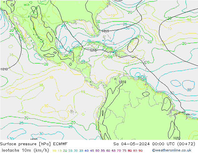 Eşrüzgar Hızları (km/sa) ECMWF Cts 04.05.2024 00 UTC