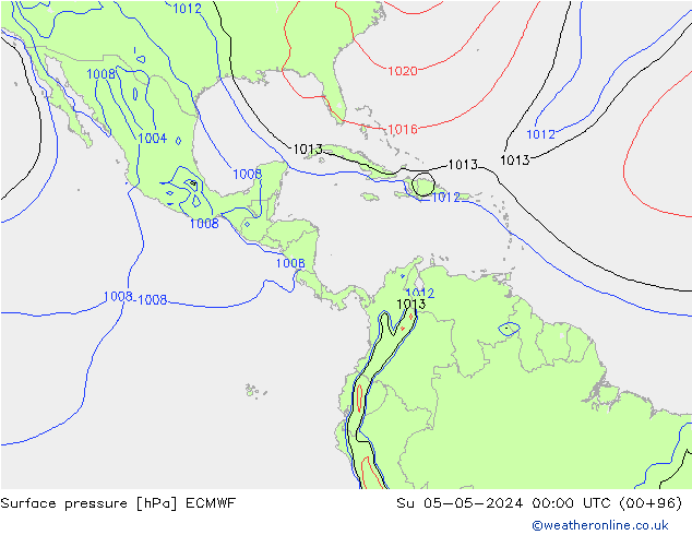 Atmosférický tlak ECMWF Ne 05.05.2024 00 UTC