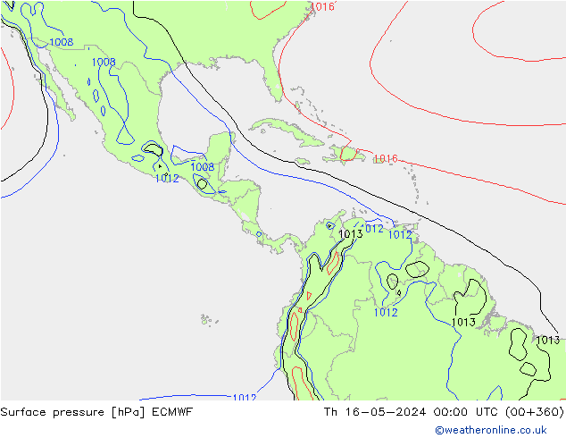 Atmosférický tlak ECMWF Čt 16.05.2024 00 UTC