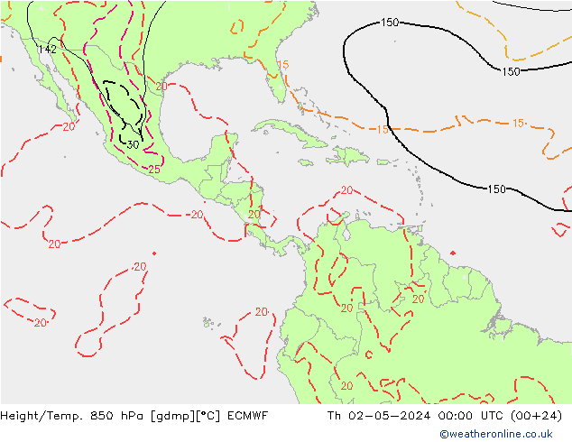 Height/Temp. 850 гПа ECMWF чт 02.05.2024 00 UTC
