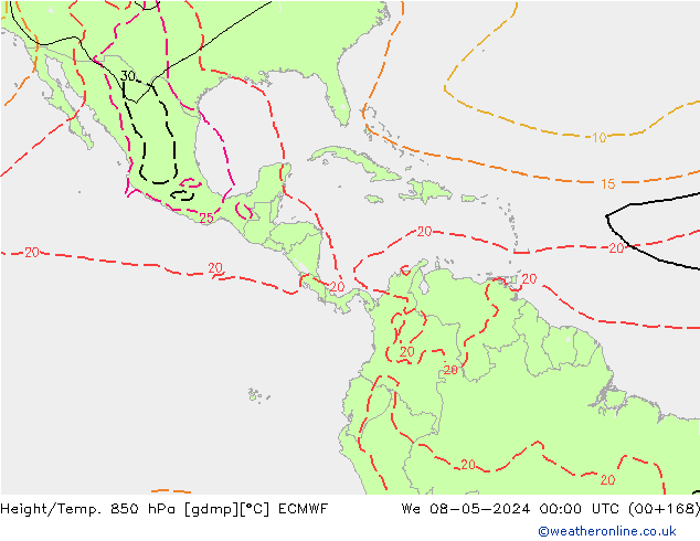Yükseklik/Sıc. 850 hPa ECMWF Çar 08.05.2024 00 UTC