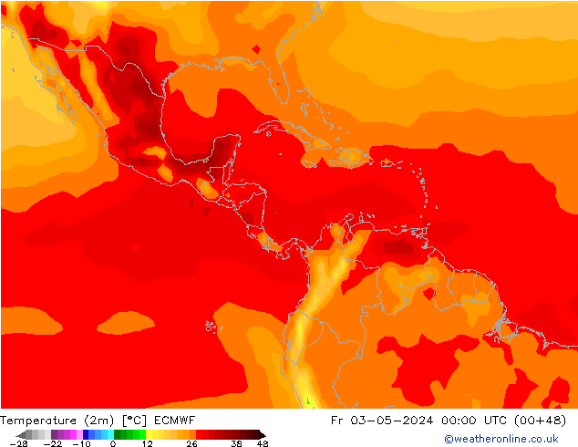 Temperatuurkaart (2m) ECMWF vr 03.05.2024 00 UTC