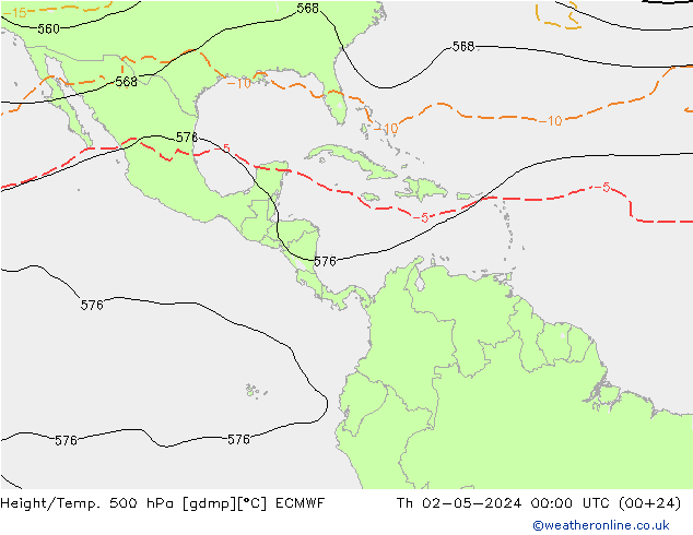 Height/Temp. 500 hPa ECMWF Qui 02.05.2024 00 UTC
