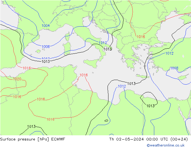 Luchtdruk (Grond) ECMWF do 02.05.2024 00 UTC