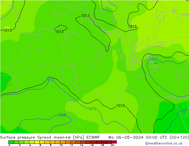 Surface pressure Spread ECMWF Mo 06.05.2024 00 UTC