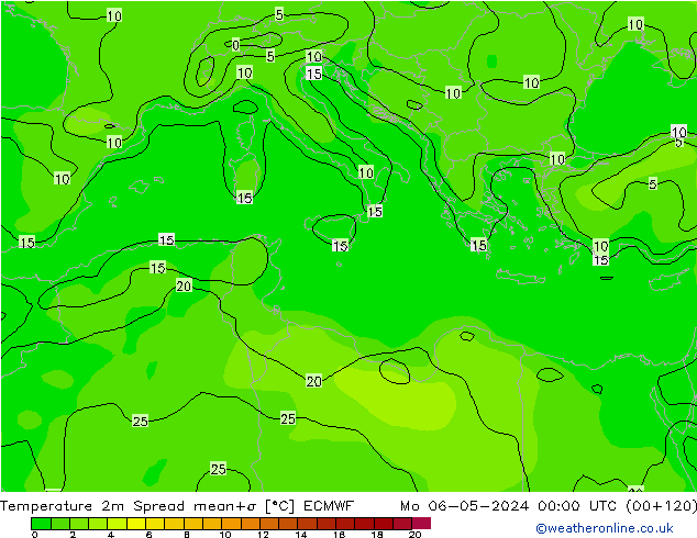 Temperatuurkaart Spread ECMWF ma 06.05.2024 00 UTC