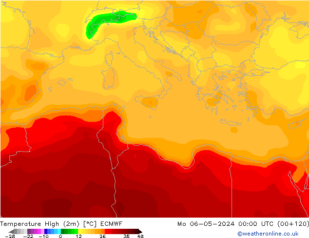 Nejvyšší teplota (2m) ECMWF Po 06.05.2024 00 UTC